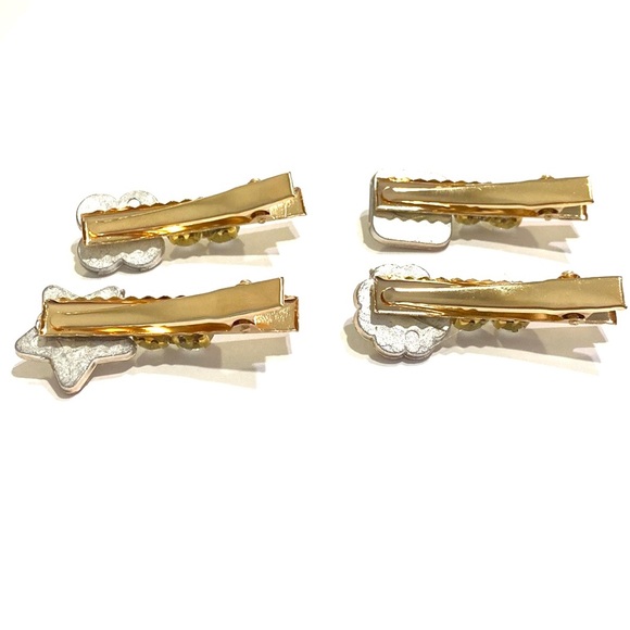 Set Of 4 Rhinestone Hair Clips Barrettes Gold Tone Updos Star Flowers - Picture 4 of 8
